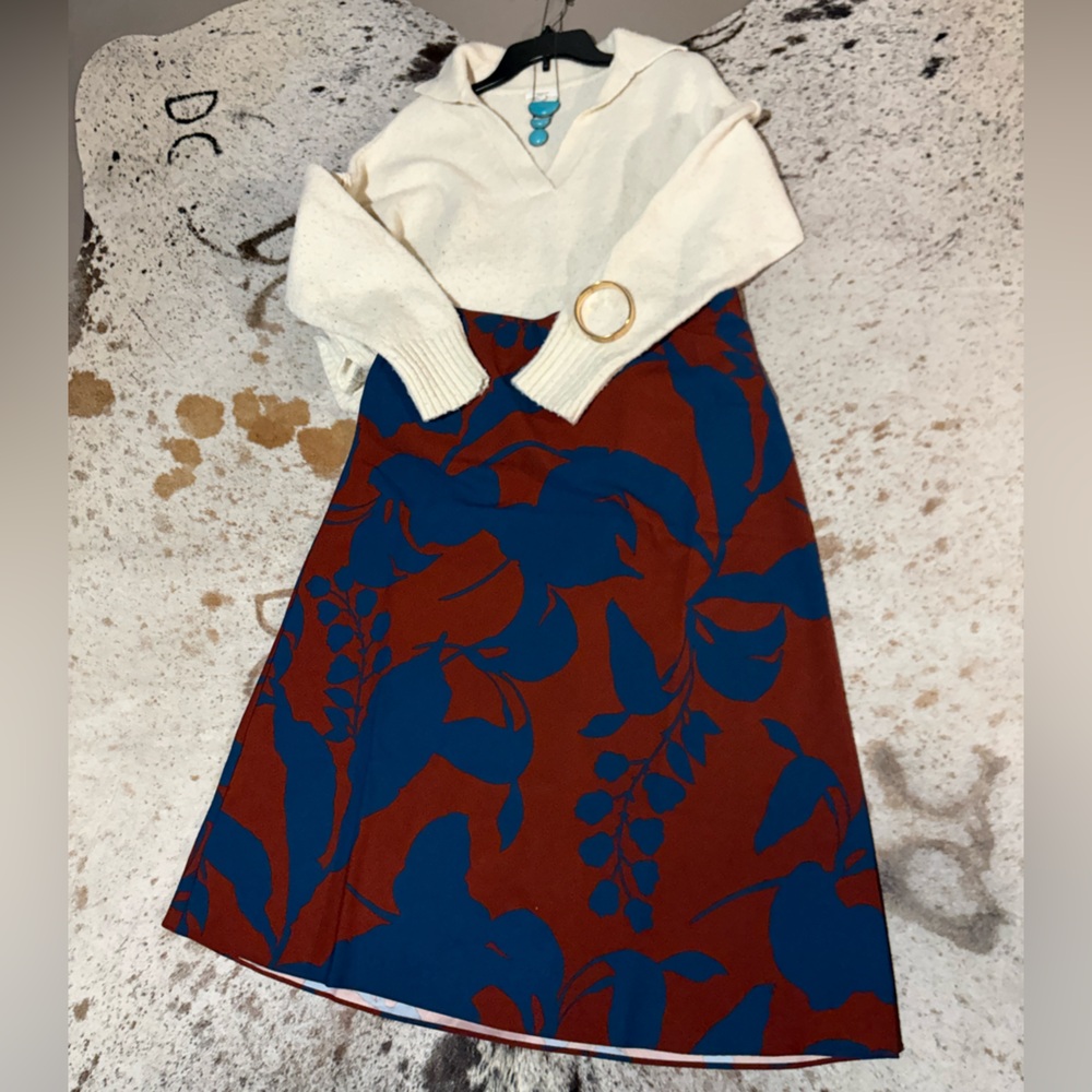 LOFT Blue and Brown Floral Dress